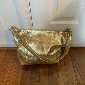 Adrienne Vittadini Shoulder Bag. Gold Color Faux Snake, Silver Tone Hardware